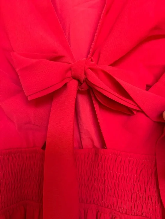 Red Tie-Front Ruffle Dress - Picture 4 of 12